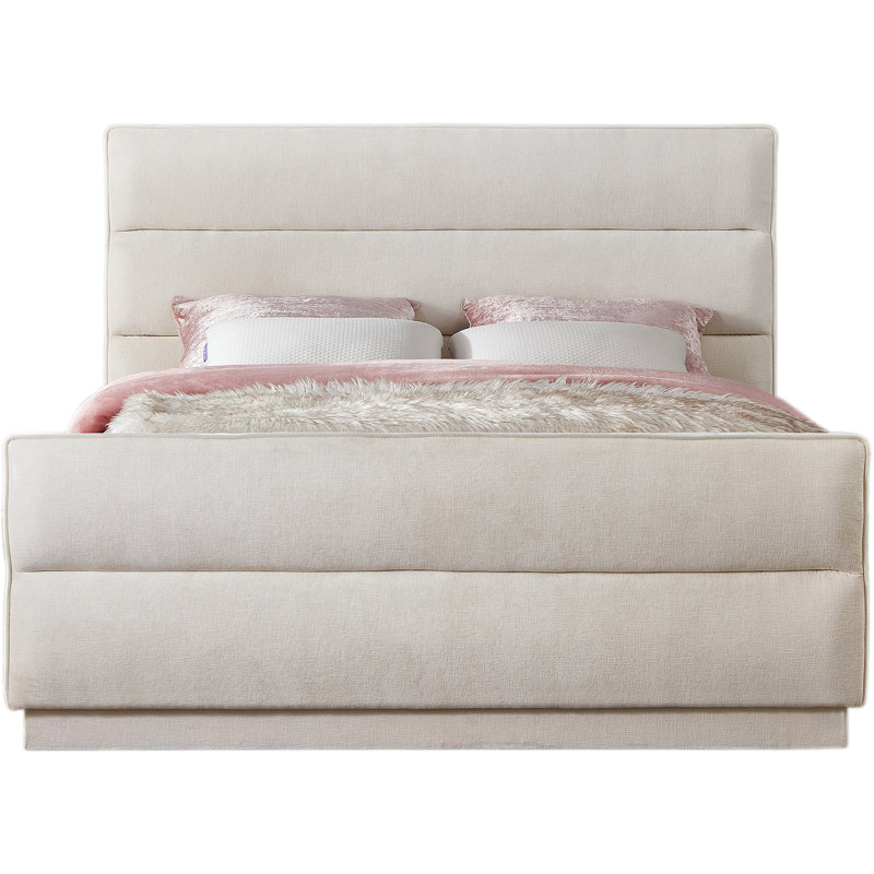 Lit tapissier standard capitonné Paxton, Très grand, Tissu chenille crème