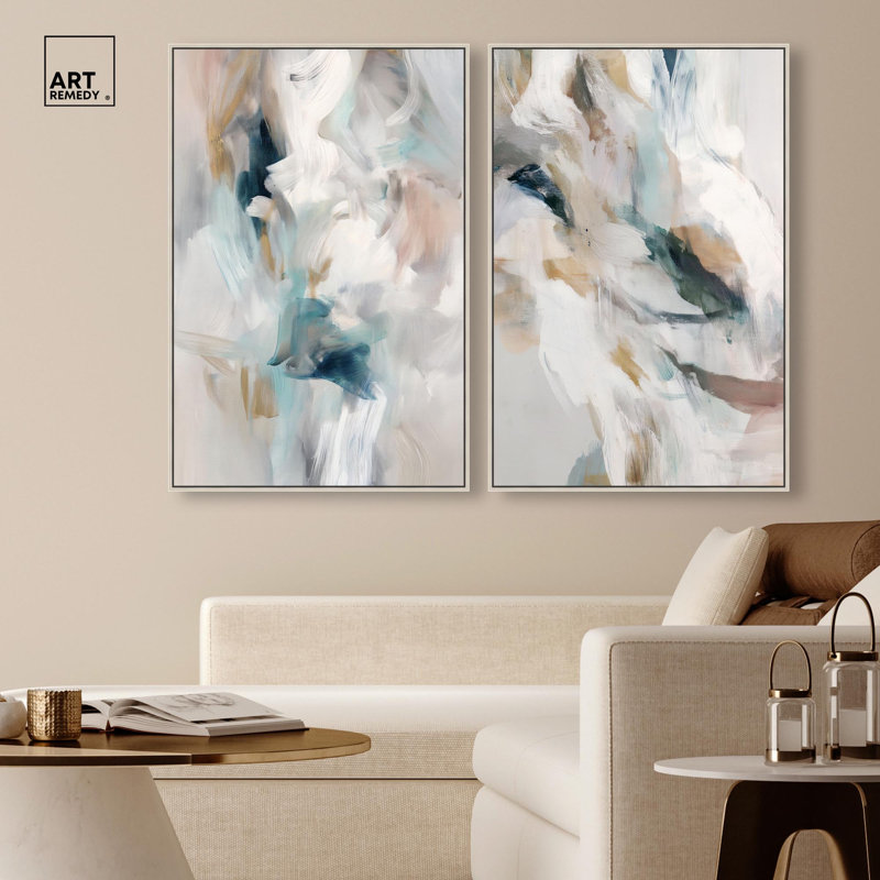 «Whispering Colors Duo», reproduction d'art sur toile par Art Remedy, cadre argenté, 24 x 36, H 37 po x l 25 po