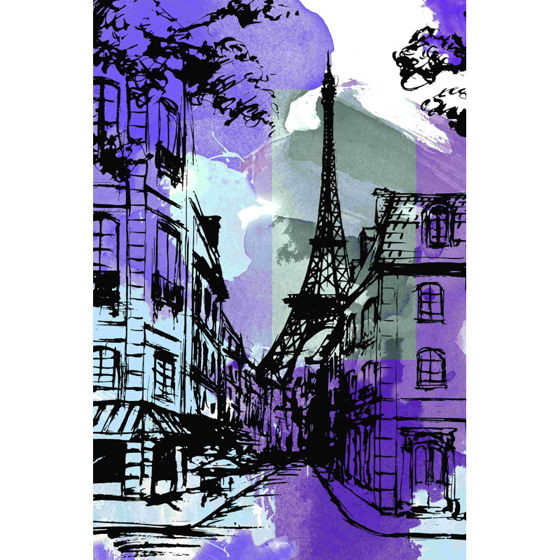 Mauve et bleu Paris noir et blanc - reproduction d'art sur toile tendue, L 12 po x H 18 po