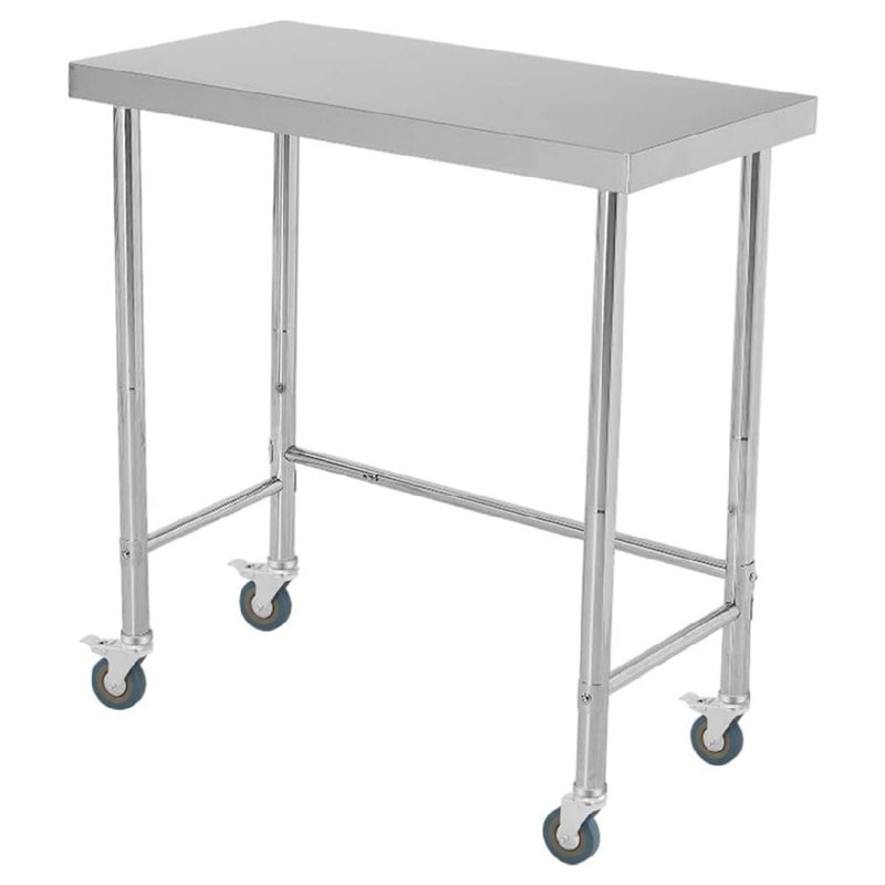 Table de travail en acier inoxydable, table de préparation robuste NSF avec pieds réglables et roulettes verrouillables, table utilitaire commerciale pour la cuisine, le restaurant, le garage, l'atelier, H 35 po x l 18 po x P 36 po 
