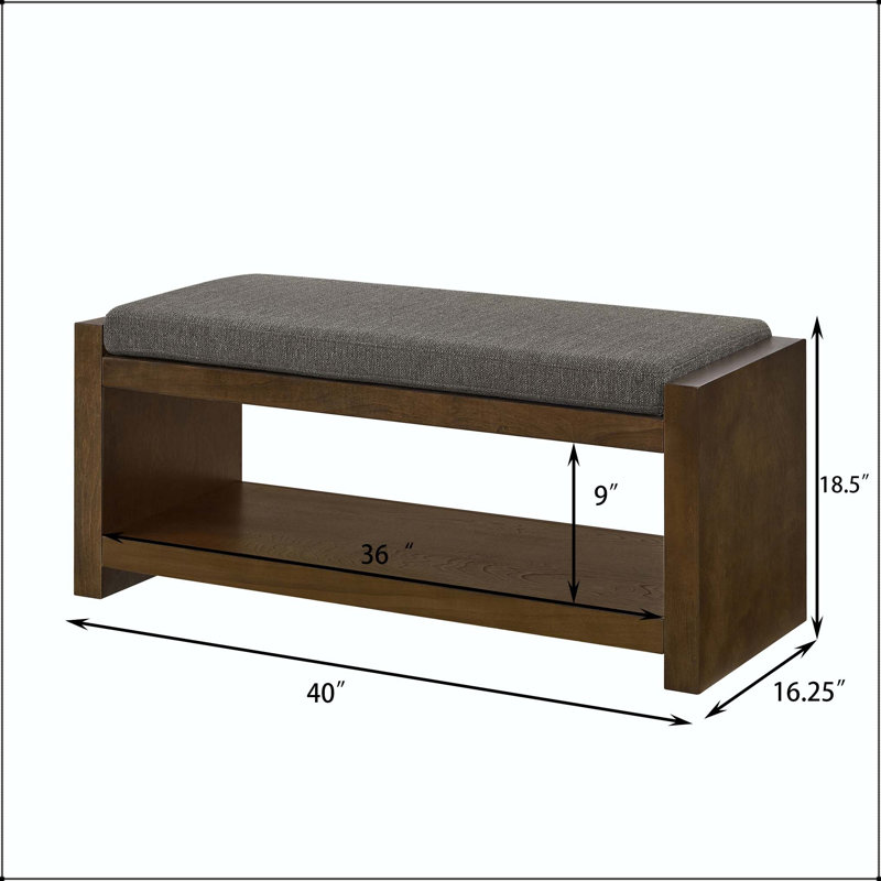 Banc d'appoint 40 po avec étagère à chaussures inférieure et coussin amovible - granit