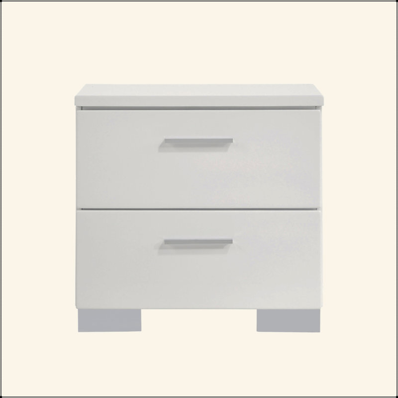 Table de chevet 2 tiroirs au fini blanc ultrabrillant