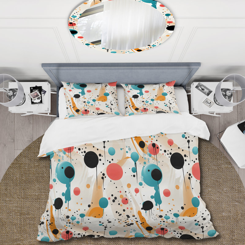 Ensemble de housse de couette à pois jaune et bleu Fashion, Housse de couette pour grand lit et 2 taies décor