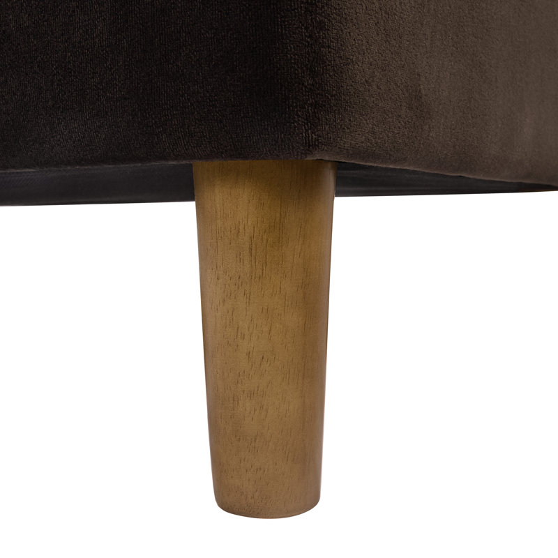 Chocolate Brown Velvet Tufted Storage Bench with Honey Oak Legs