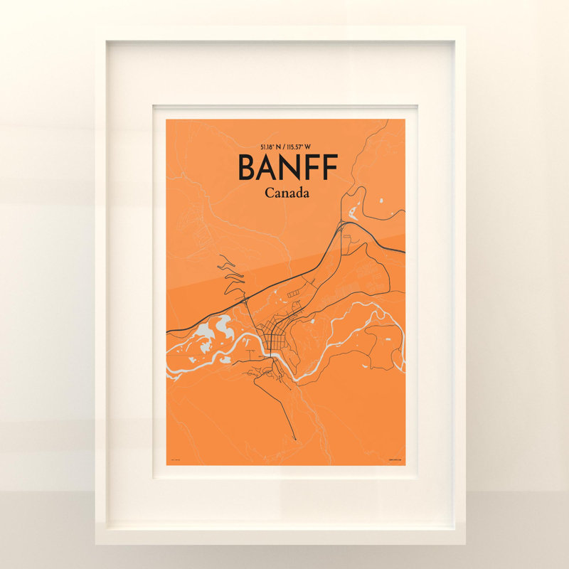 Banff, carte de la ville, impression, H 24 po x l 18 po, Orange / gris