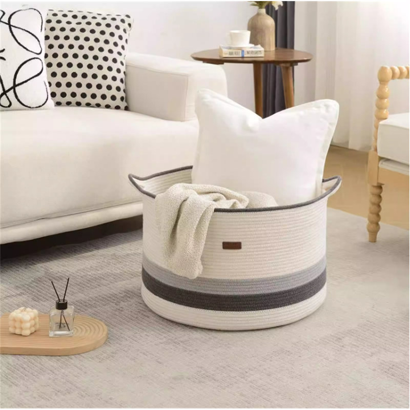 Fabric Laundry Hamper with Handles, White/Gray