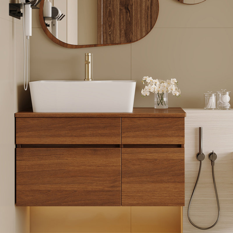 Meuble-lavabo flottant l 31,5 po avec lavabo, Noyer