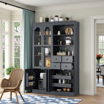 75"T  Kitchen Pantry, Freestanding Tall Cabinet with 4 Storage Drawers, Adjustable Shelves and Anti-tipping Devices Included