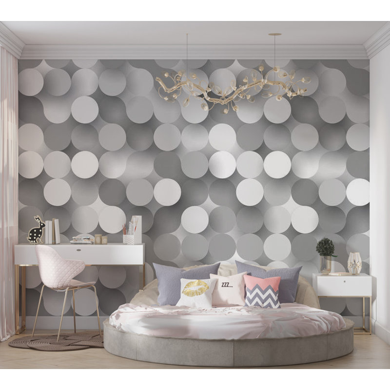 Ammie-Leigh Polka Dots Wall Mural, Silver, 96" L x 137" W
