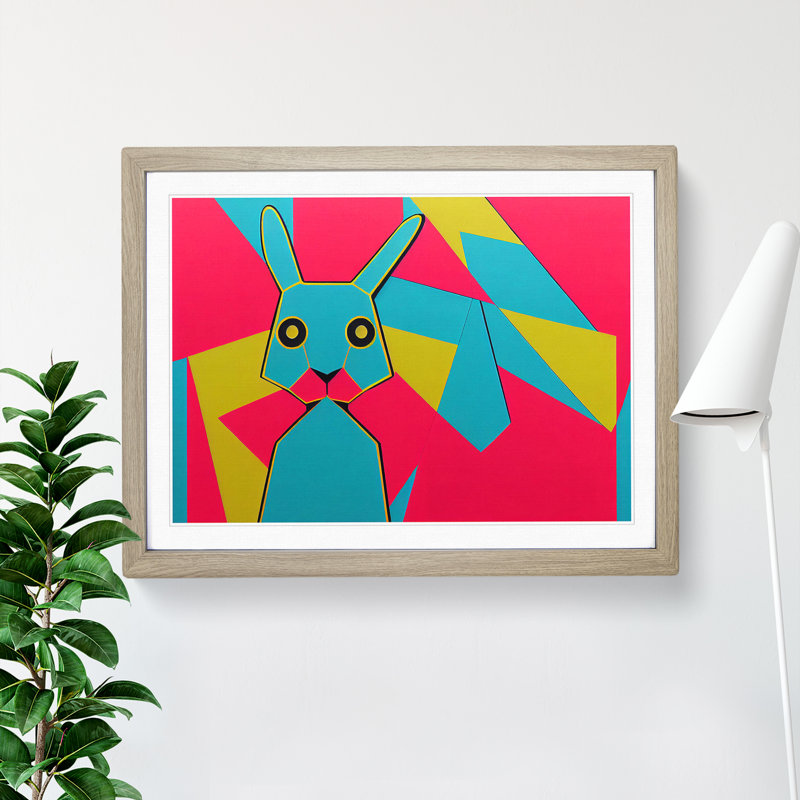 Abstract Rabbit Art - Framed Print, 46cm H x 64cm W x 2cm D, Oak
