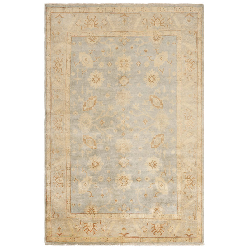 Oushak Light Blue and Beige Hand-Knotted Wool Rug 6' x 9'