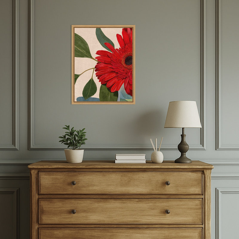 «Red Gerbera Daisy Détail No. 2» par Katie Oshea, reproduction d'art sur toile encadrée