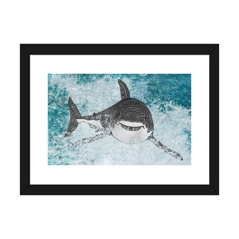 " Shark " by Angelika Parker, White, 16" H x 24" W x 1" D, Black Framed Paper