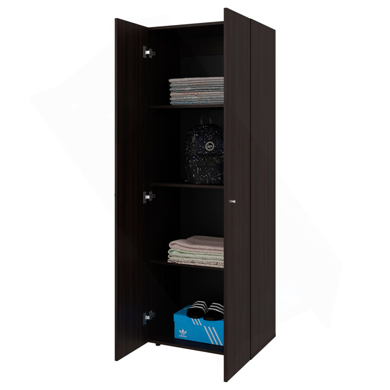 Armoire, 2 Doors, 4 Shelves, Walnut / Black Wengue