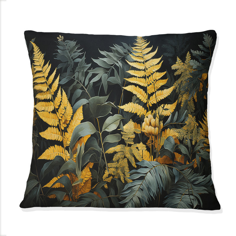 Coussin jaune à motif de fougères jaunes Golden Oasis