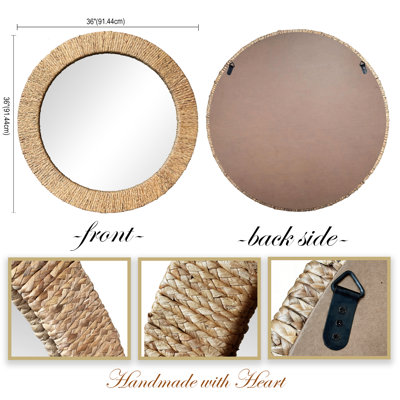Handwoven Rope Round Wall Mirror,Rustic Farmhouse Style Decorative Mirror, Ideal for Living Room, Bedroom, Bathroom