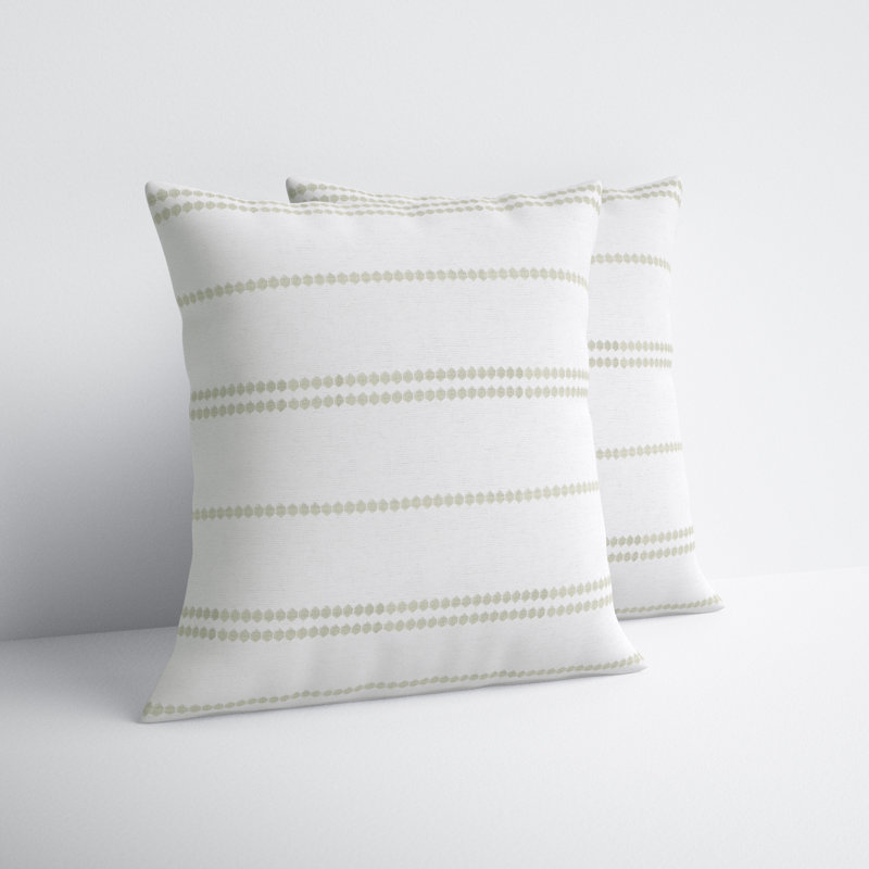 Hudie Organic Cotton Throw Square Pillow, White/Olive, Pillow Cover Only - No Insert