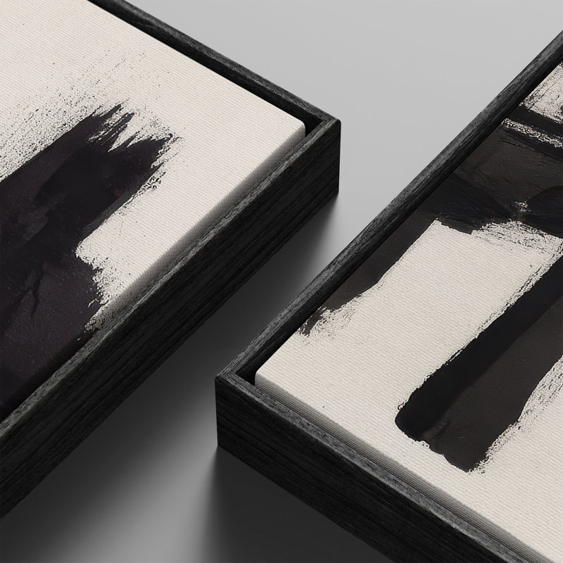Grand ensemble d'art mural encadré en toile - noir, effet abstrait coup de pinceau, impressions minimalistes modernes - 60 po x 30 po x 2 pièces