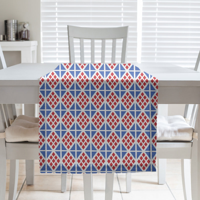 Festive Hol Holiday Diamonds Table Runner, 72" L x 16" W, Red/Blue, Polyester
