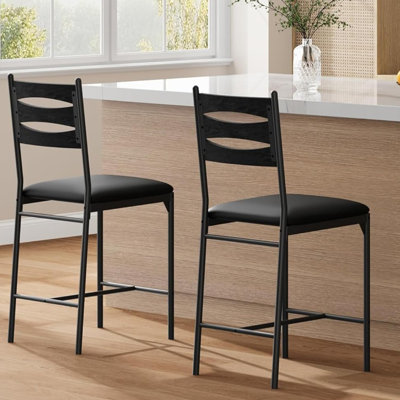 Bar Stools Set of 2 with Back and Cushion, Counter Height Upholstered Chairs with Footrest for Kitchen Island Dining Room