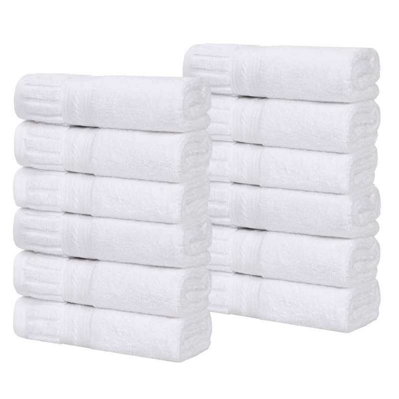 Venice Zero Twist Cotton Medium Weight Soft Absorbent Towel Set, White, Washcloths - 12 Pack