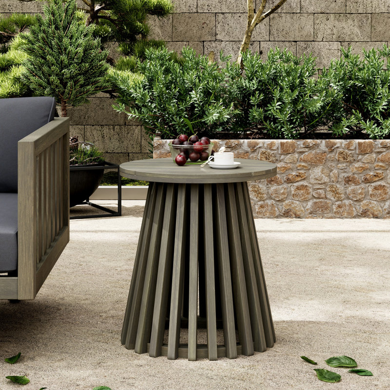 Table d'appoint d'extérieur en bois d'acacia pour le patio, table basse ronde pour la cour arrière, pelouse et balcon, Gris