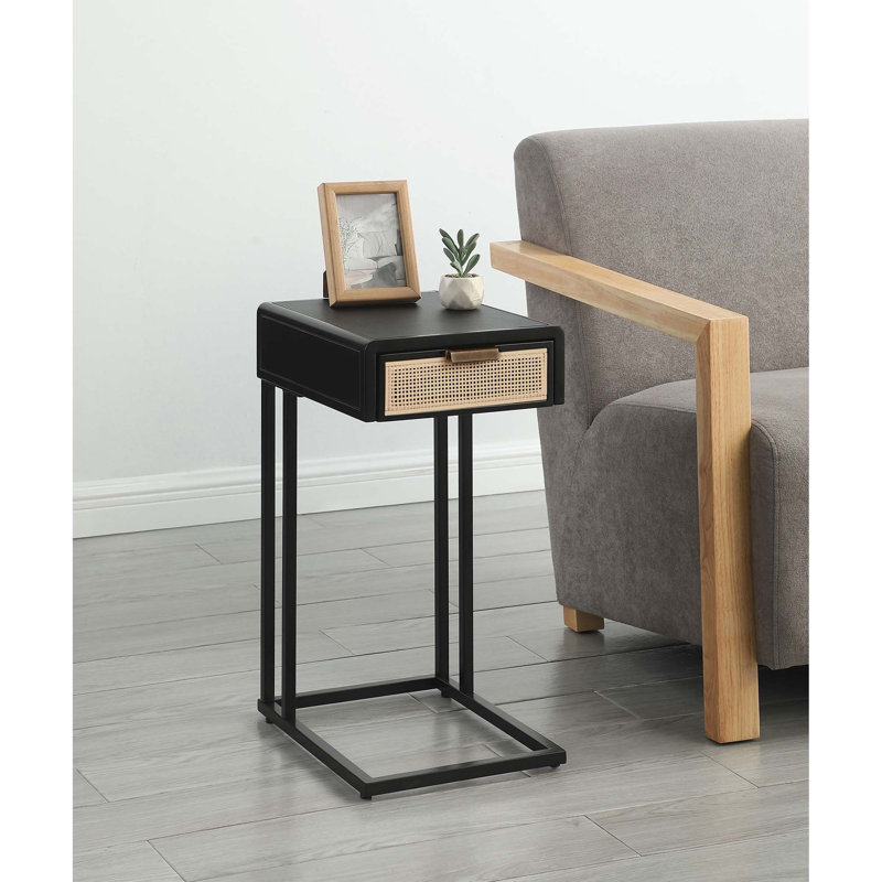 Table d'appoint en forme de C avec tiroir de rangement dissimulé