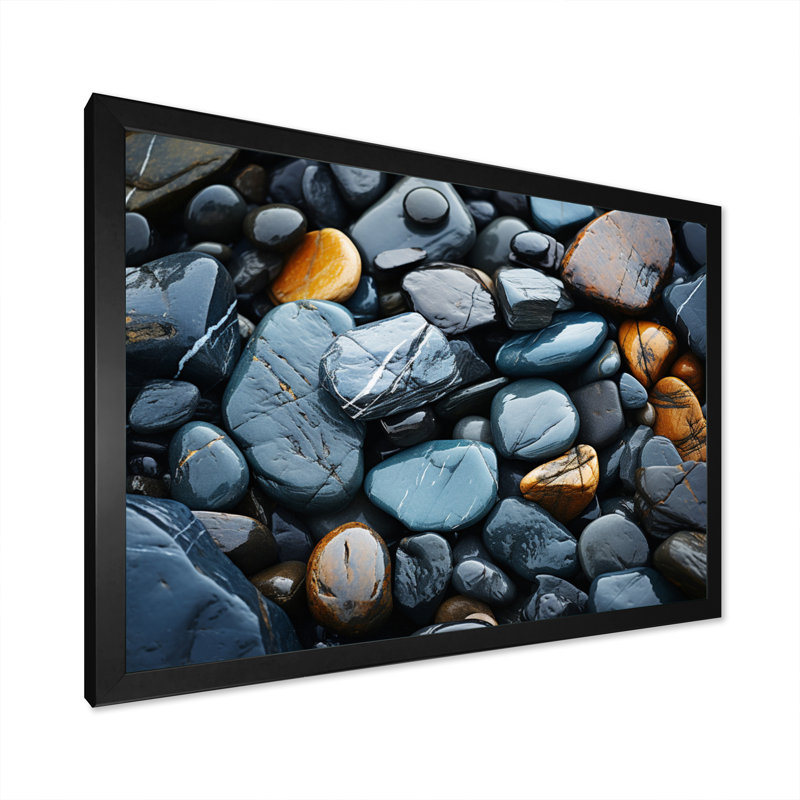 Motif de plage rocheuse II sur toile, H 16 po x l 32 po x P 1 po, Cadre simple noir