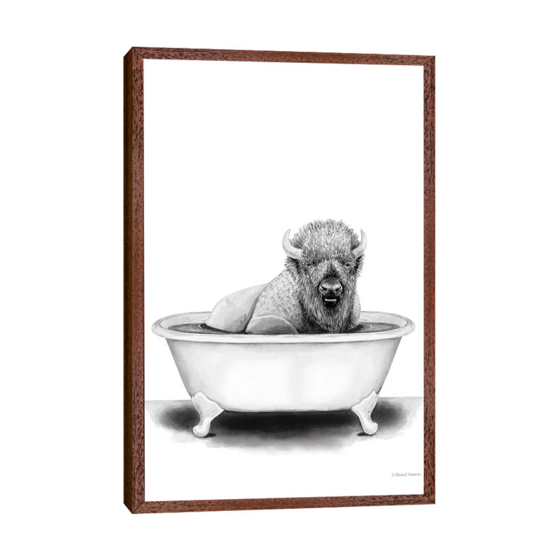 Bison In Tub by Rachel Nieman - Print on Canvas, Classic Brown Wood Framed, 101.6cm H x 66.04cm W x 3.81cm D