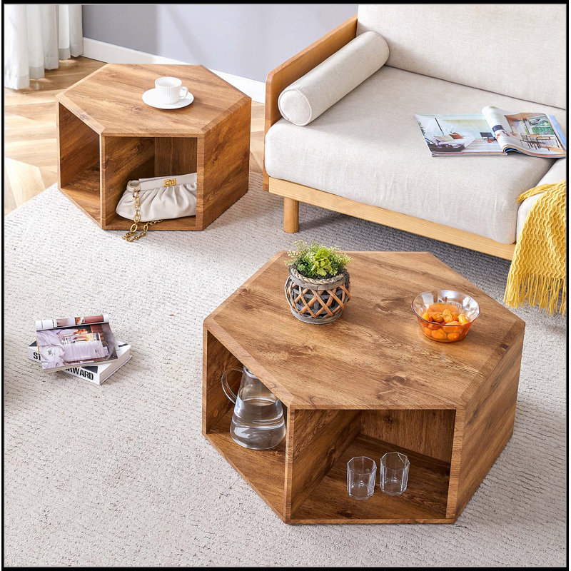 Hexagonal Coffee Table Set.Hexagonal MDF Coffee Table, Multi-Hole Design., Wood