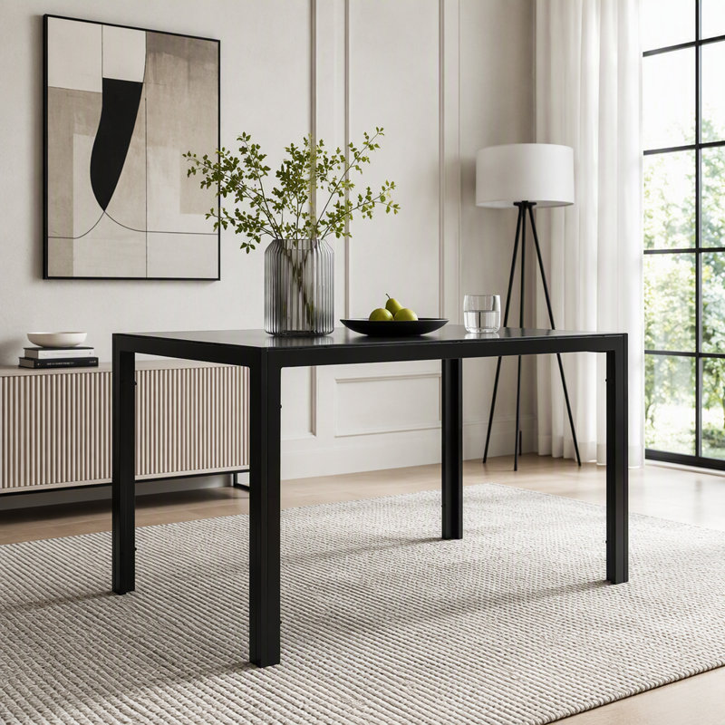 Table de salle à manger 47,25 pouces en verre trempé pour 4 personnes avec structure en métal noir