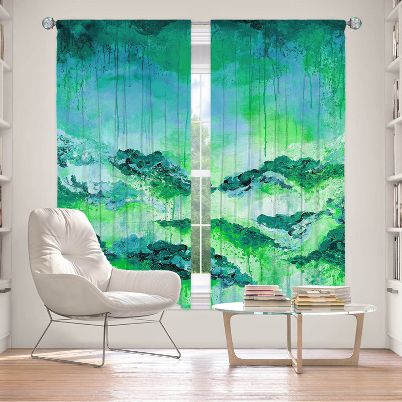 Rideau en polyester, L 40 po x L 61 po, Vert / bleu / bleu sarcelle