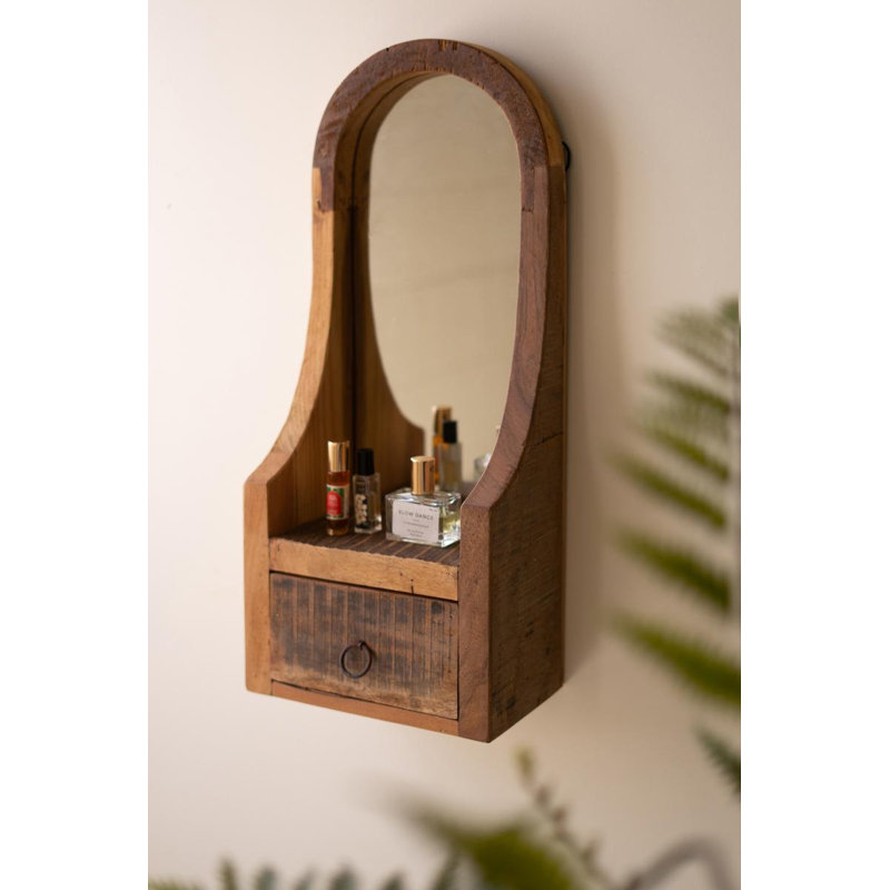 ARCHED WOOD FRAMED MIRROR WITH DRAWER