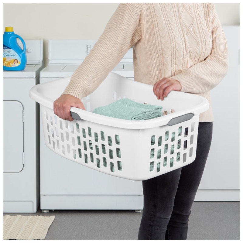 Sterilite HipHold Laundry Basket, 1.5 Bushel Plastic Hamper, White, 18 Pack, White
