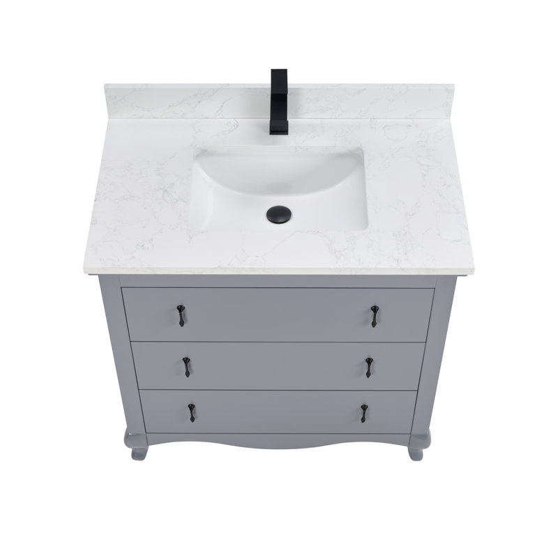 36" Cadet Finish Solid Wood Sink Vanity  With 1' Artificial Stone Top, Cadet