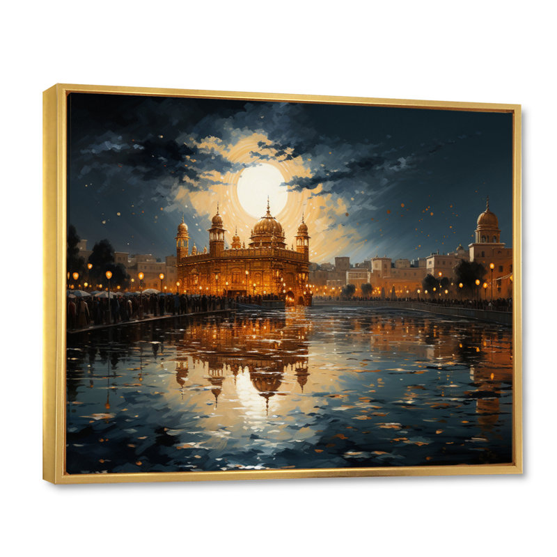 Hinduisim Golden Temple I Framed On Canvas Print, Gold Floater Framed, 34" H x 44" W x 1.5" D