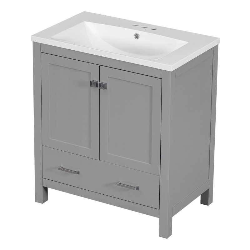 Meuble-lavabo de salle de bain avec lavabo simple, armoire encastrée combinée
