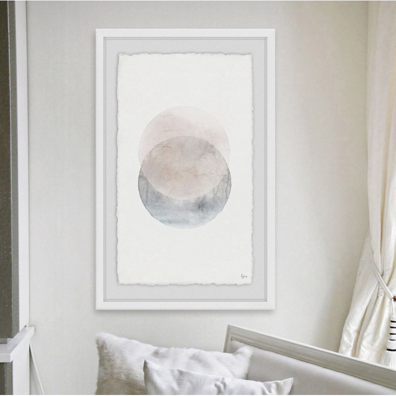 « two sphères »-cadre photo imprimé sur papier, H 18 po x l 12 po x P 1,5 po, Cadre blanc à bords frangés