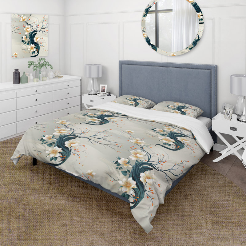 Literie Zen Elegance, Housse de couette pour grand lit et 2 taies décor