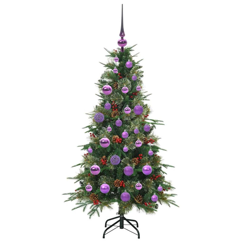 Artificial Hinged Christmas Tree Green PE and PVC, Green/Purple, 3.94' H