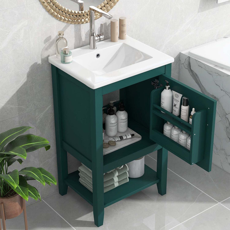 Armoire de salle de bain, avec lavabo, avec porte à fermeture douce, Vert