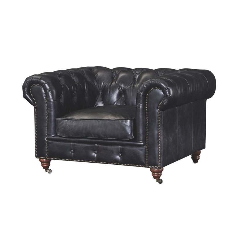 Fauteuil Chesterfield Peppie, Cuir véritable ardoise