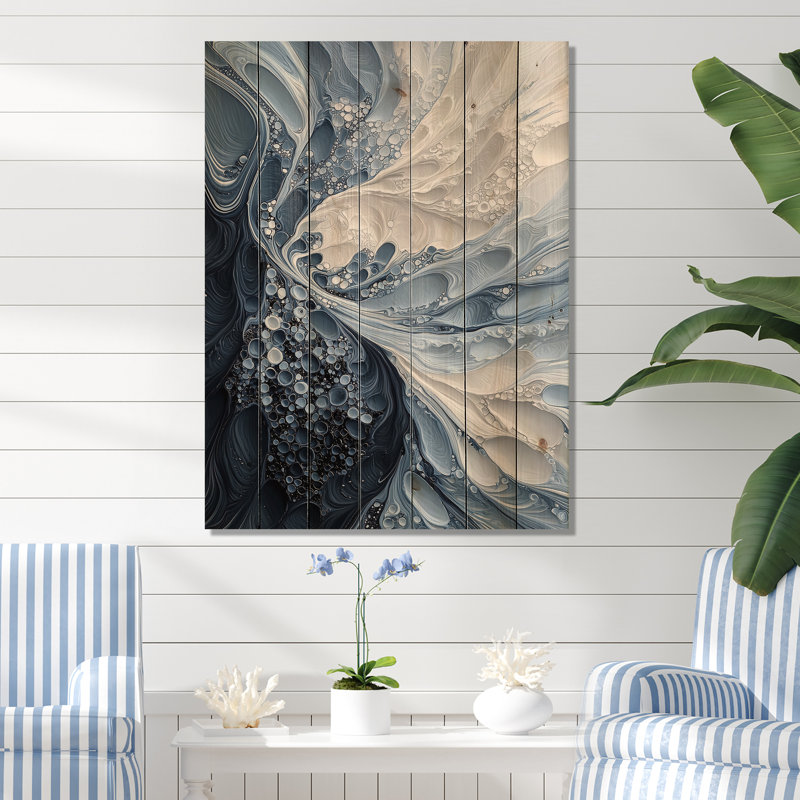 «Abstract Sea Breeze Waves II» - art mural en bois côtier sur bois de pin naturel, 20" H x 10" W