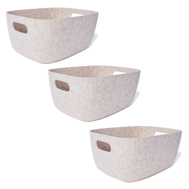 Ensemble de 3 paniers en feutre crème, H 6 po x l 14 po x P 11 po