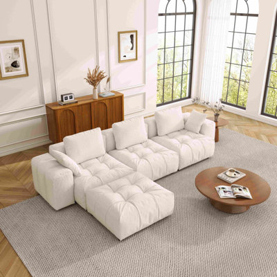 121.2" Cloud Couch,Oversized Modular Comfy Sofa for Living Room, L Shaped Sectional Couches,Deep 3-Seat with Ottoman
