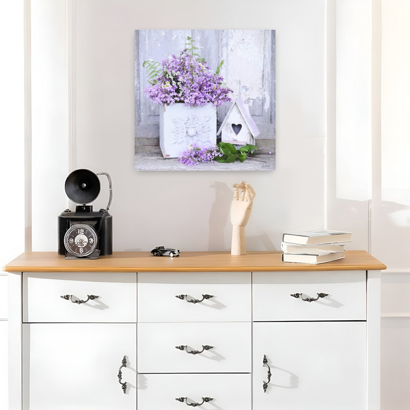 Art contemporain, art mural moderne rustique fantaisiste, printemps lavande, H 18 po x l 18 po