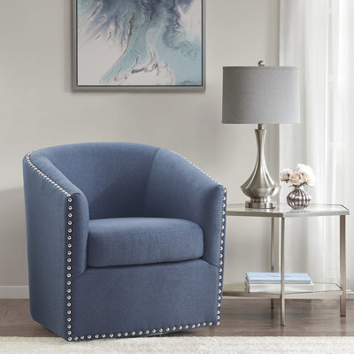 Swivel Arm Chair - 25.5 In. Height, Grey Upholstery, Solid Wood Frame Recliner Frame, & Linen High Foam