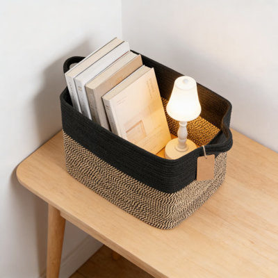 Woven Storage Basket With Handles, Multipurpose Jute Organizer For Shelves, Toys, Towels, And Home Decor, Foldable Design For Easy Storage