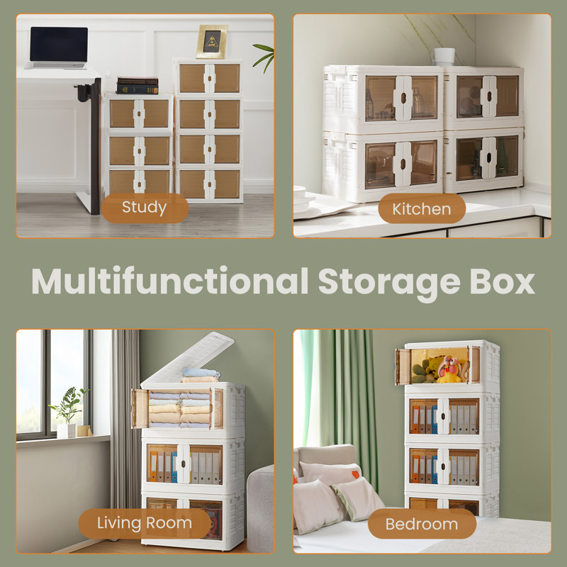 Stackable Storage Bins with Lids and Wheels, Medium Size Folding Storage Box, 1