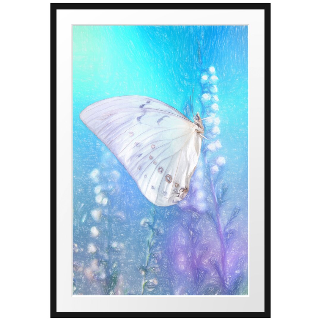 Gerahmtes Poster Schmetterling auf Blütenknospen